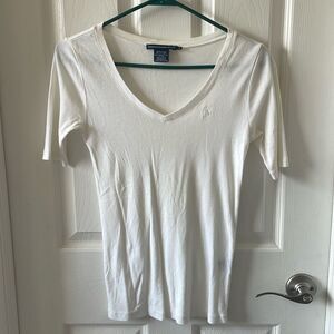White Elbow Length Sleeve Ralph Lauren Sport Shirt v neck size small s